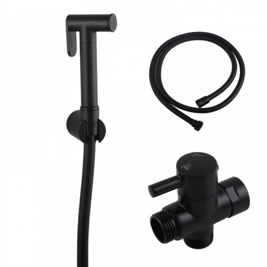 Round Black Toilet Bidet Spray Wash Kit with Diverter Tap Set 1.2m PVC Water Hose